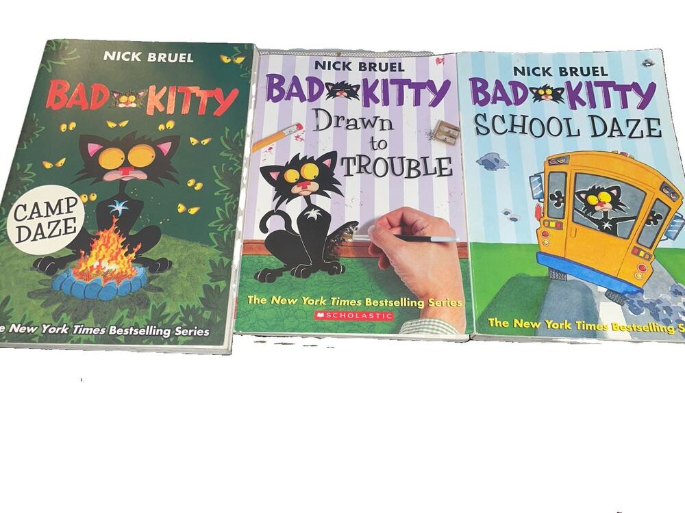 Lot Of 3 Bad Kitty Books By Nick Bruel Camp Daze School Daze Drawn To Trouble